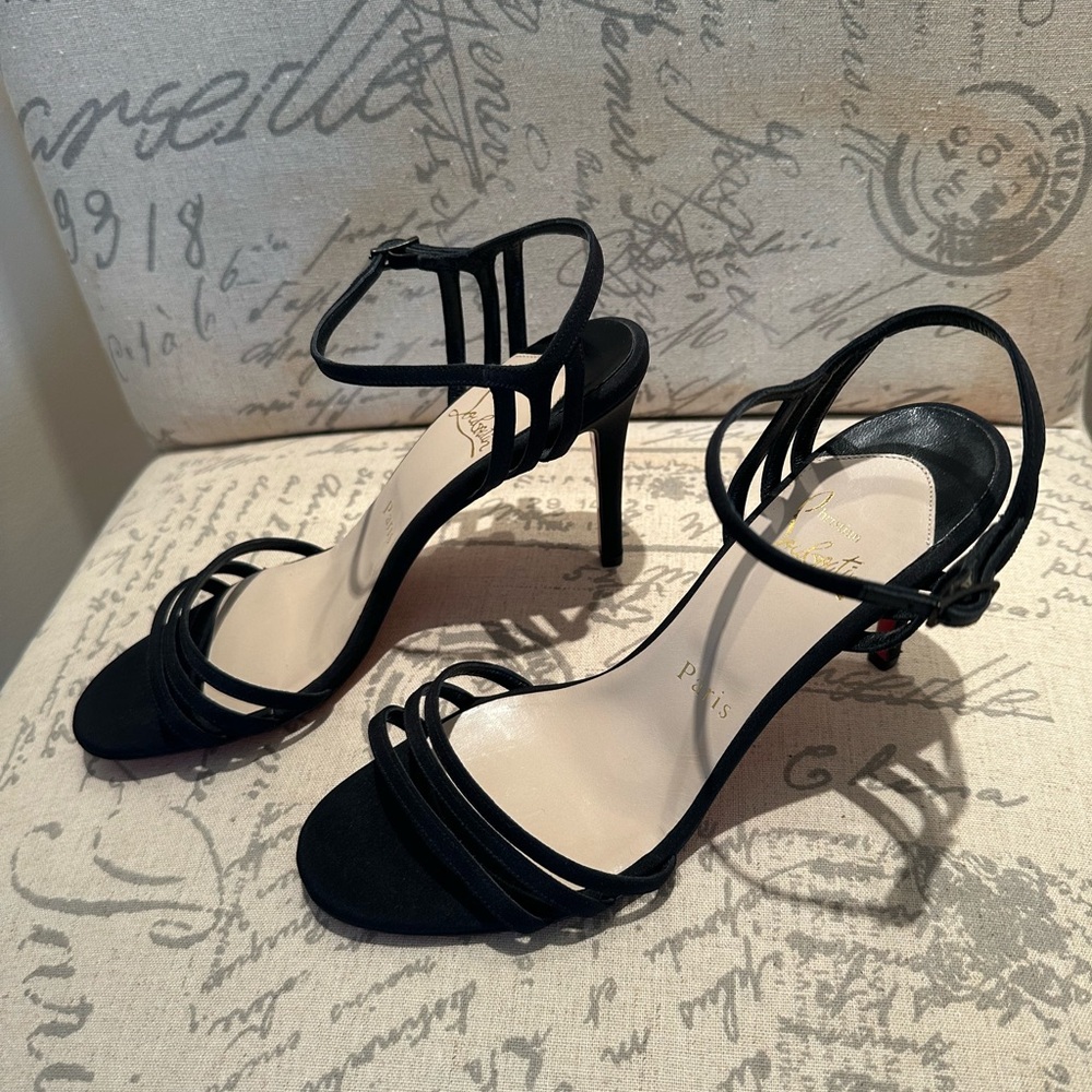 Christian Louboutin Black Strappy Sandals with High Heel